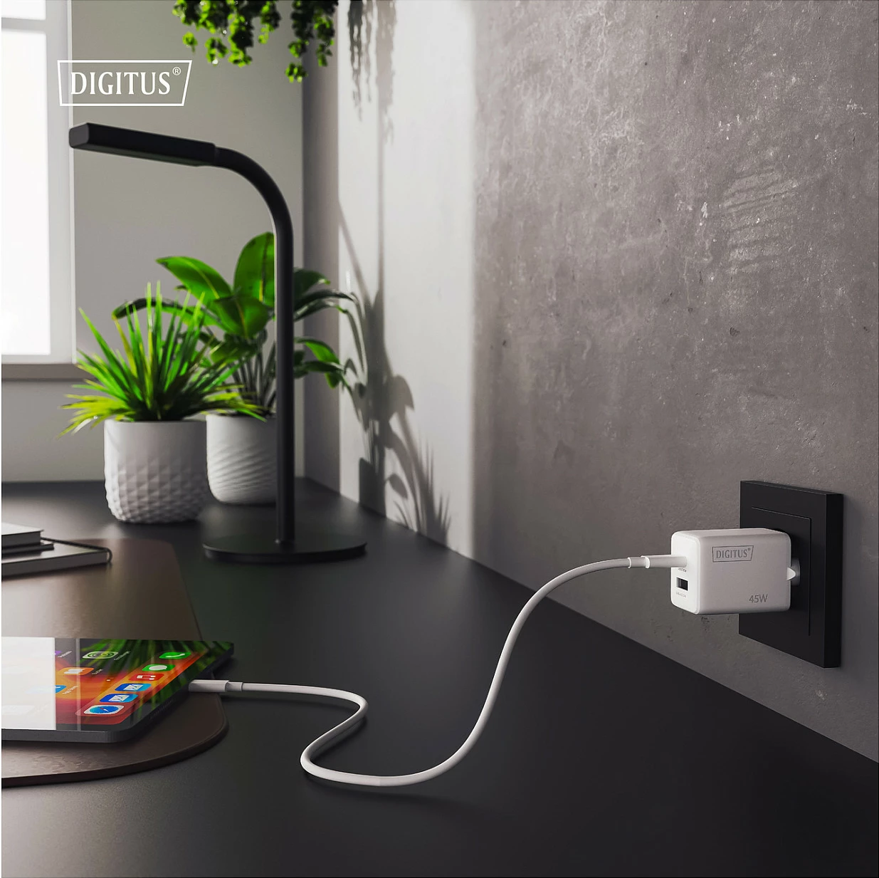 Karikues muri Digitus USB GaN 45W, 1x USB-C, 1x USB-A, i bardhë