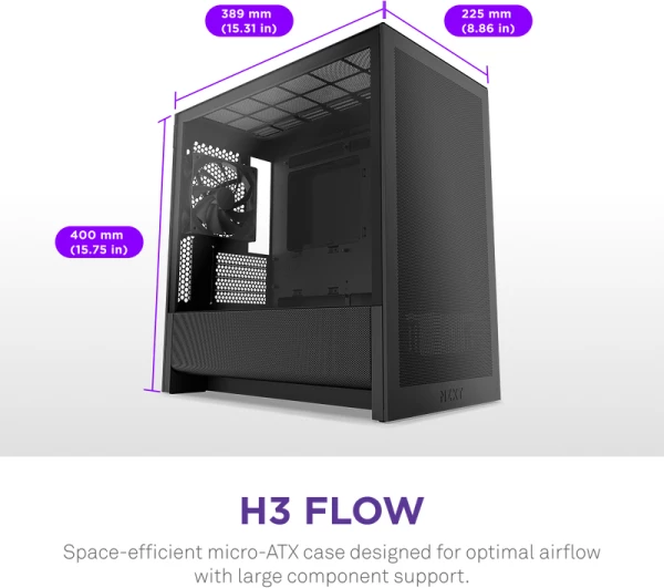 Kasë kompjuteri NZXT H3 Flow (CC-H31FB-01), e zezë