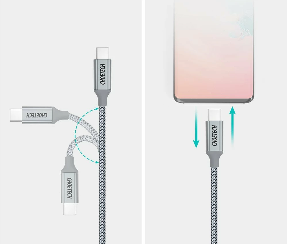 Kabllo USB-C në USB-C Choetech XCC-1002-GY, 1.8m, 100W, Gri