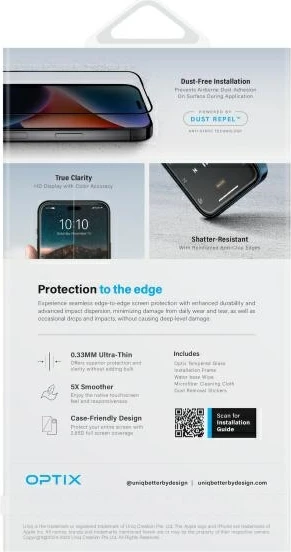 Xham mbrojtës UNIQ Optix Vivid me aplikator për iPhone 16 Pro