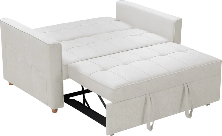 Divan 2-vendësh që shndërrohet në shtrat, ngjyrë bezhë-gri, 142x93x90 cm