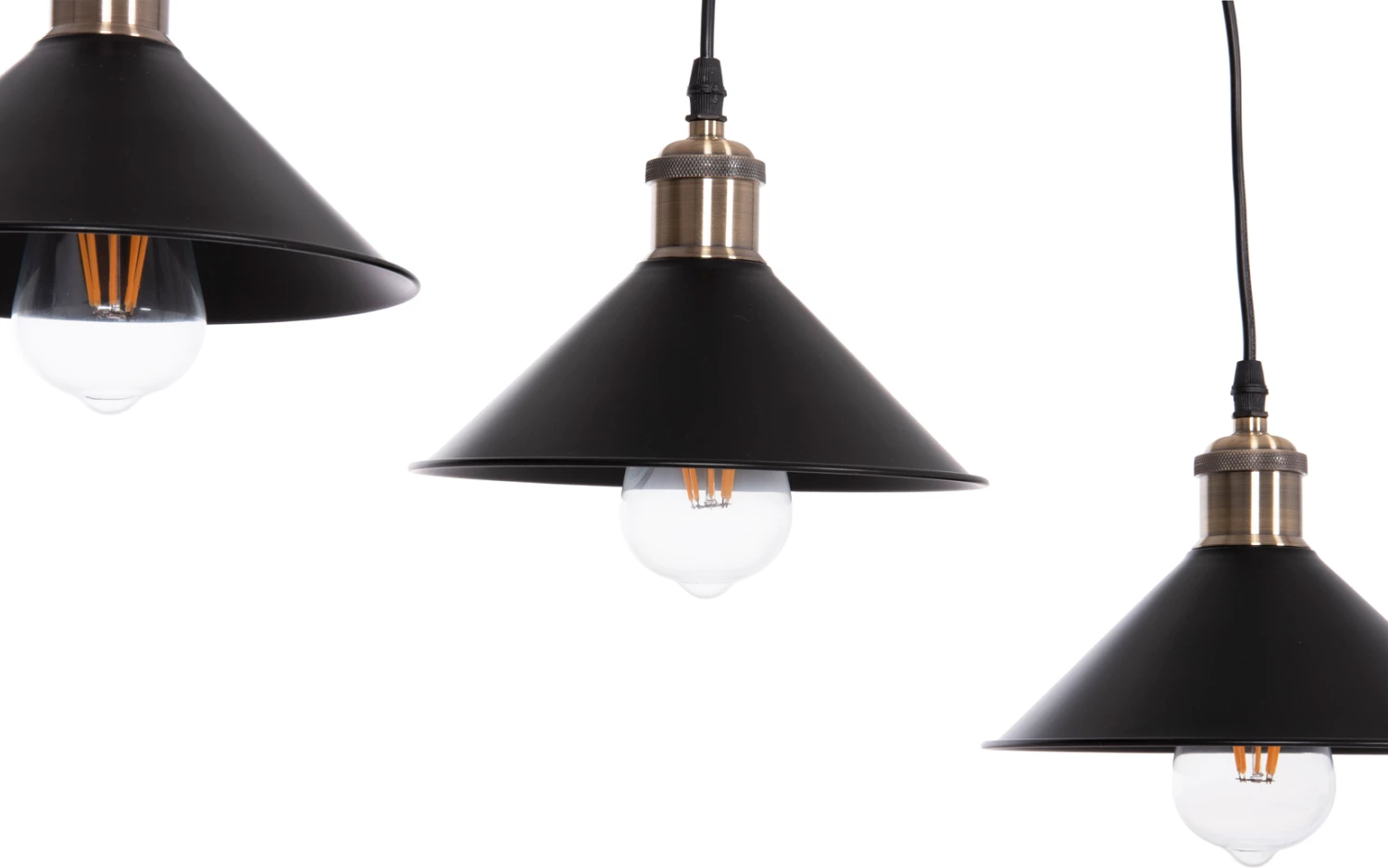 Llambë tavani varëse me 3 drita, metal i zi, detaje bronzi, FH7533.11, 21.5x128cm