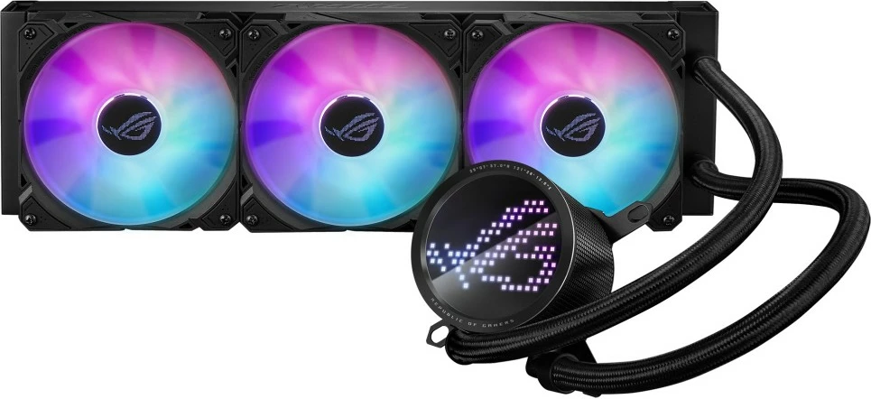 Ftohës me lëng ASUS ROG RYUO III 360 ARGB, 3 ventilatorë 120mm, LED shumëngjyrësh, i zi