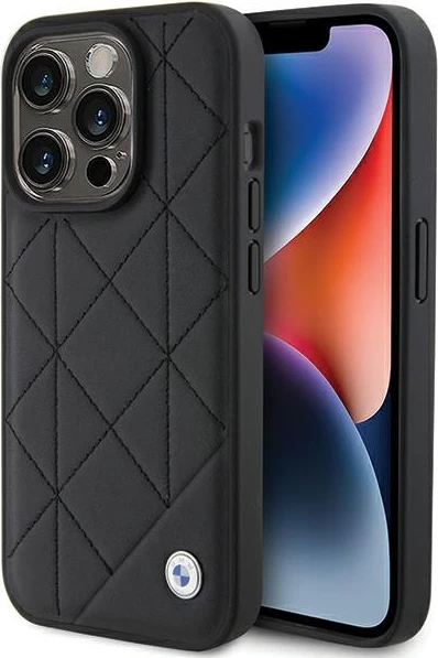 Mbështjellës BMW Leather Quilted për iPhone 15 Pro Max, i zi