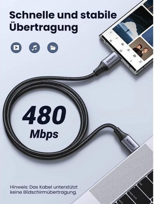 Kabllo karikimi USB-C në USB-C UGREEN 90440, 2 m, 240 W, PD 3.1, gri/zezë