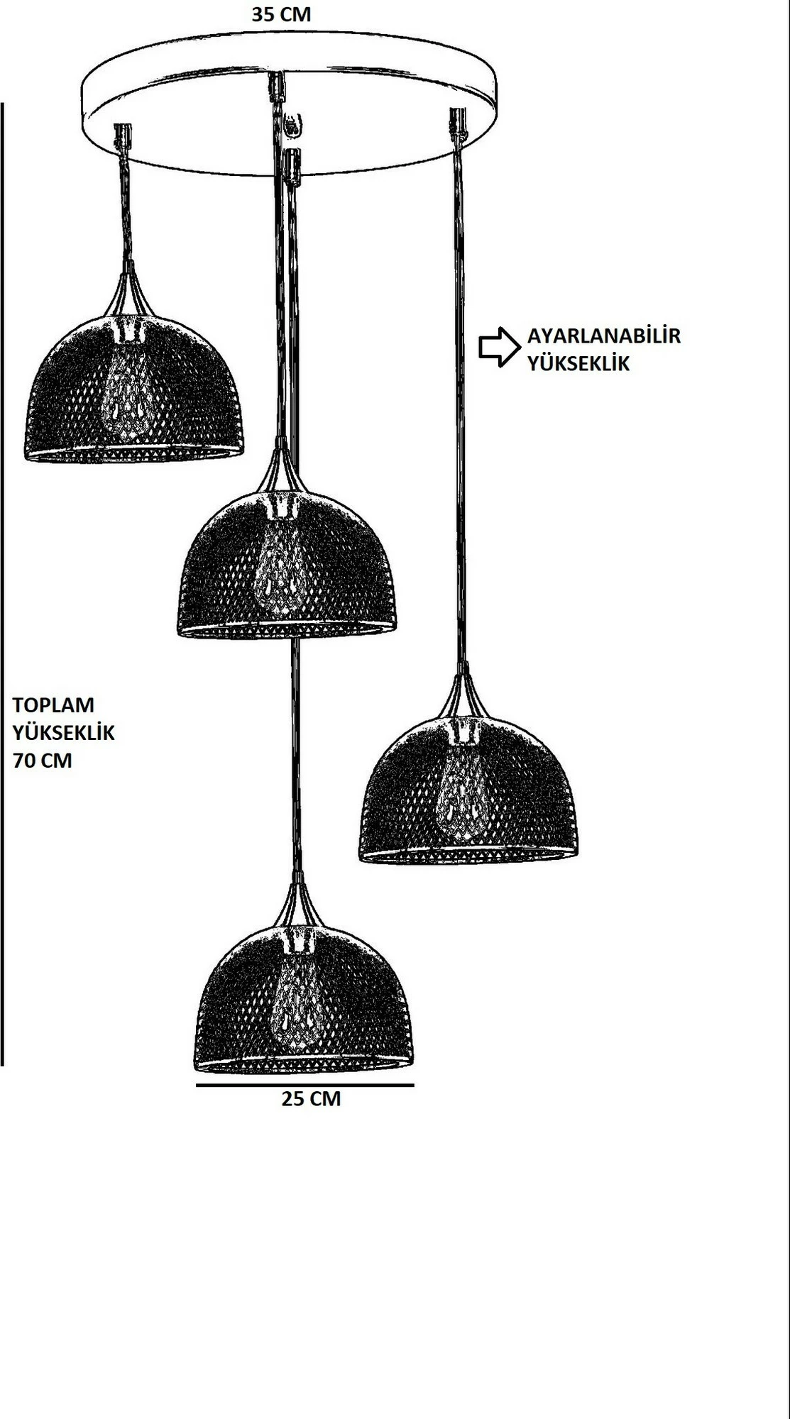 Llambë tavani Opviq, Rota 4 llampa, tepsi e zezë