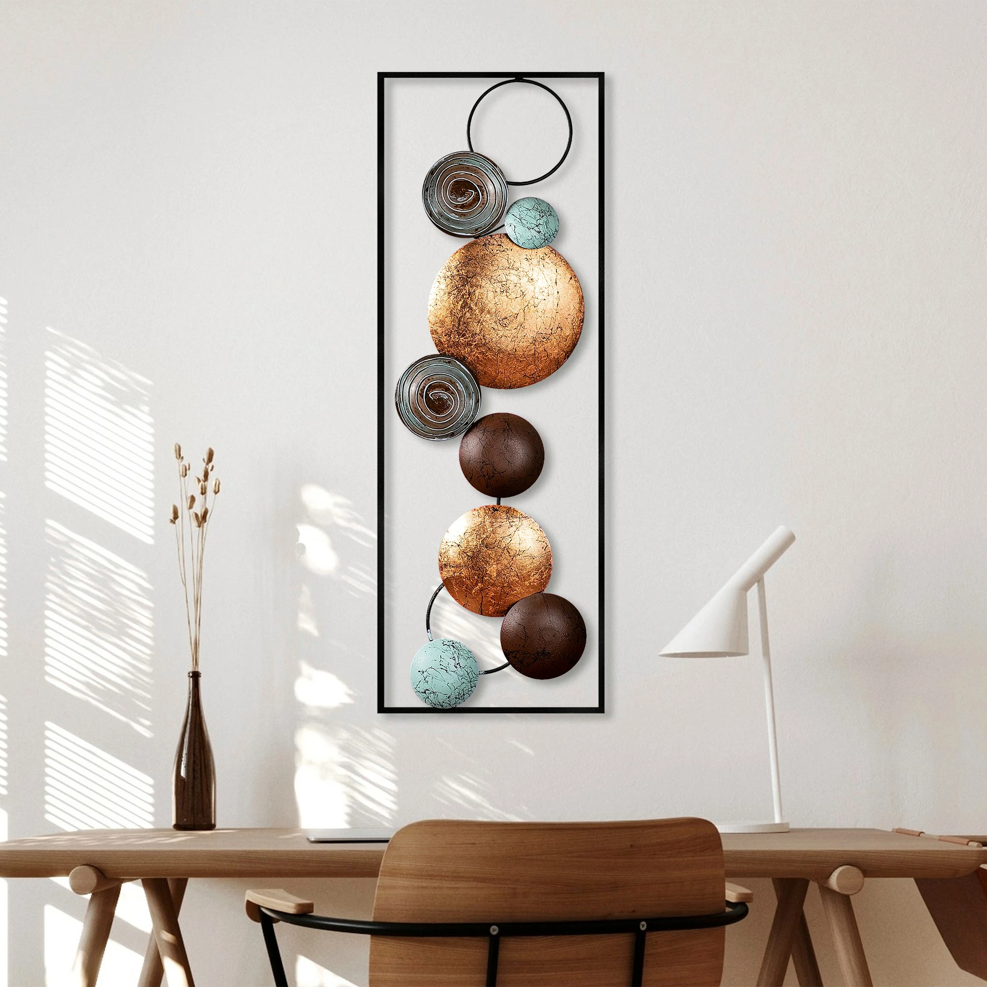 Aksesor dekorativ metalik për mur Wallity, teksturë, shumëngjyrësh, 32x90x4cm