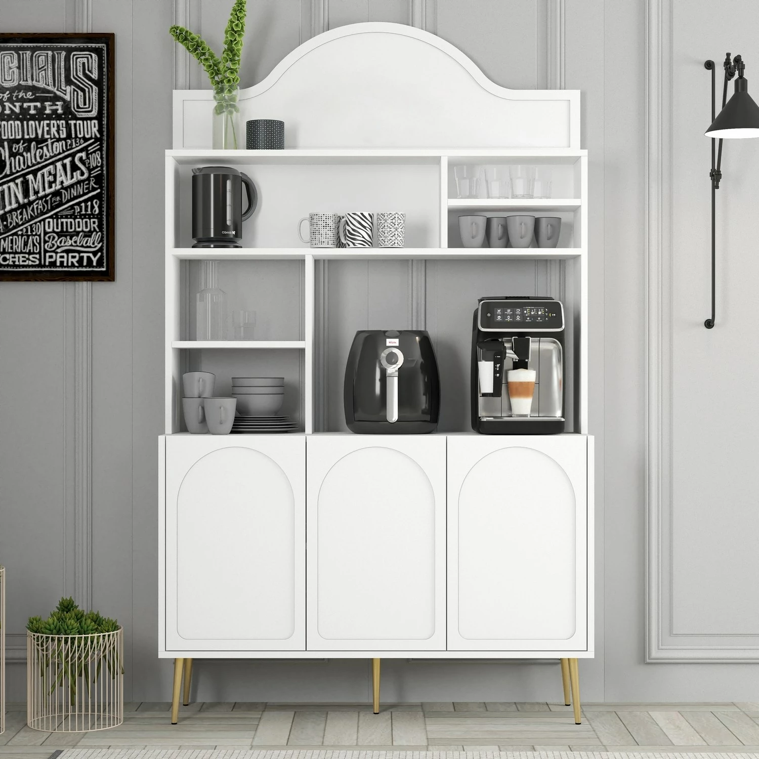 Dollap për kafe, Skye Decor Lyon 120, i bardhë, i artë