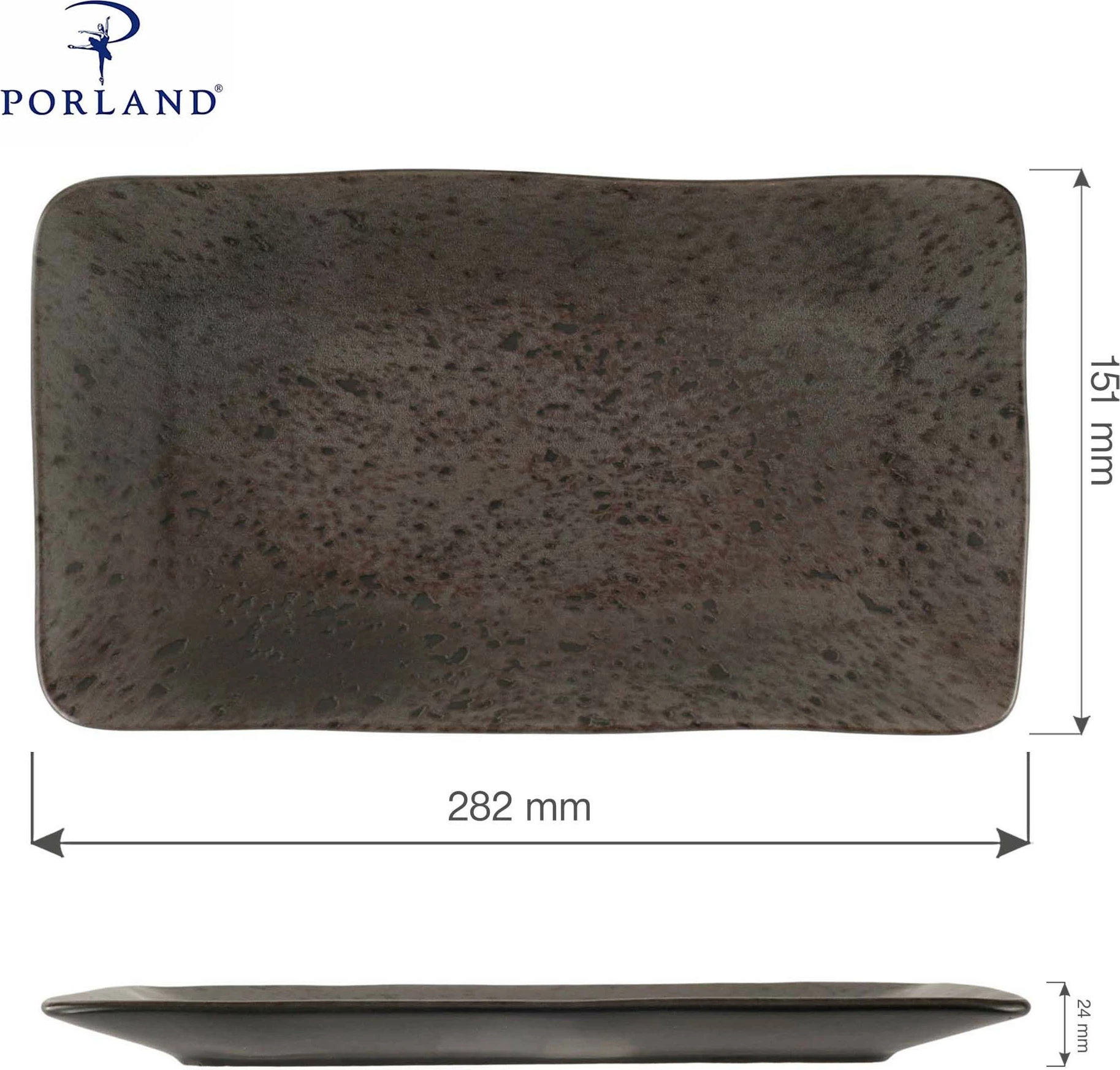 Pjatë drejtkëndore Porland Ironstone 280 mm, zezë, set 6 copë