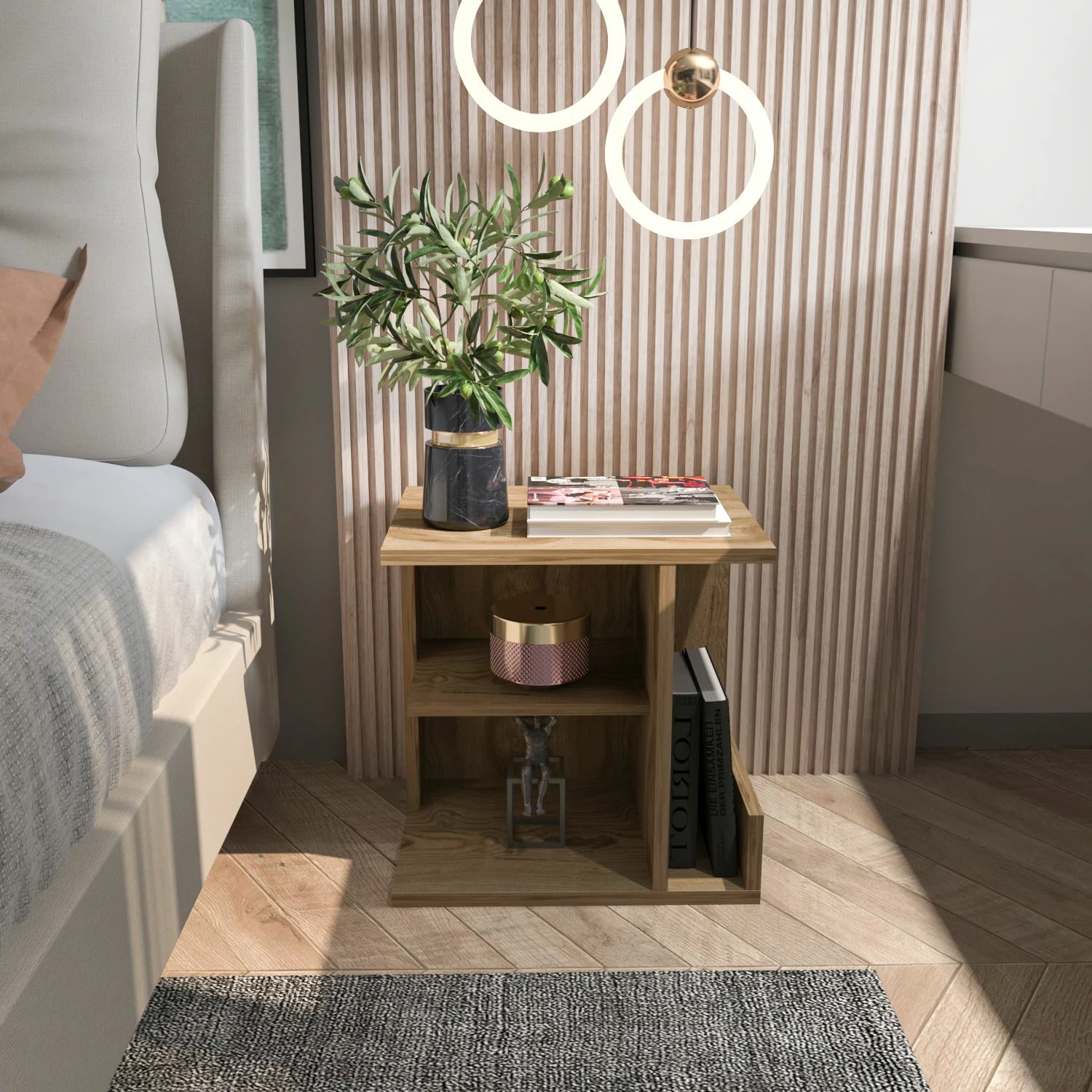 Komodinë Skye Decor, ngjyrë lisi Oud Oak, Karamira