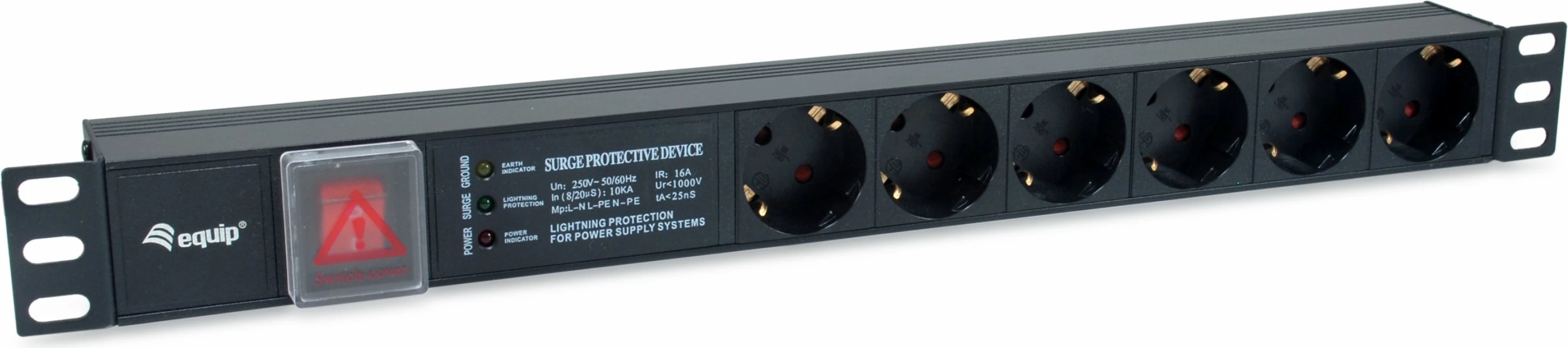 PDU Equip 6-shpina, 1U, 1.8m, alumini, me mbrojtje nga rryma e lartë