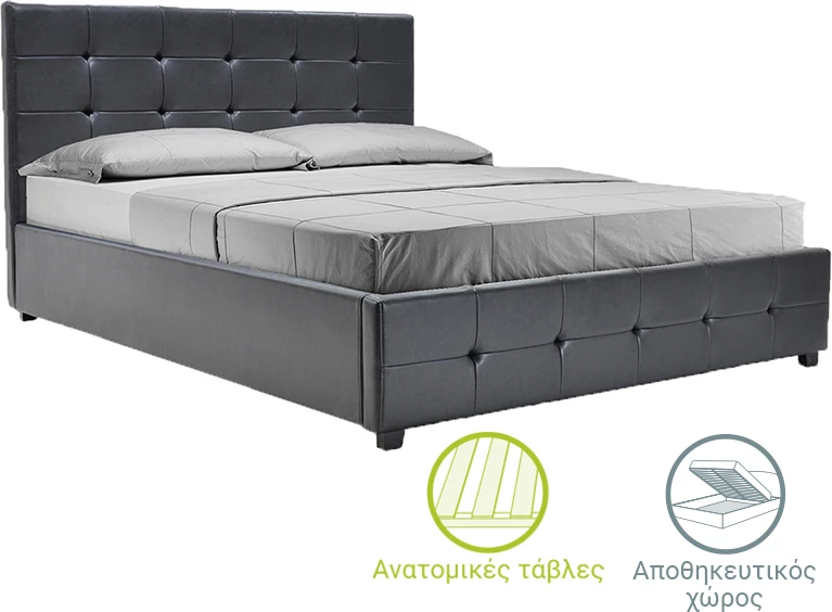 Krevat dopio Roi PU me hapësirë ruajtjeje, ngjyrë e zezë mat, 160x200