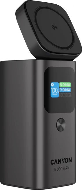 Power bank magnetik Qi2 CANYON OnPower 150 15000mAh 100W, alumin, gri e errët