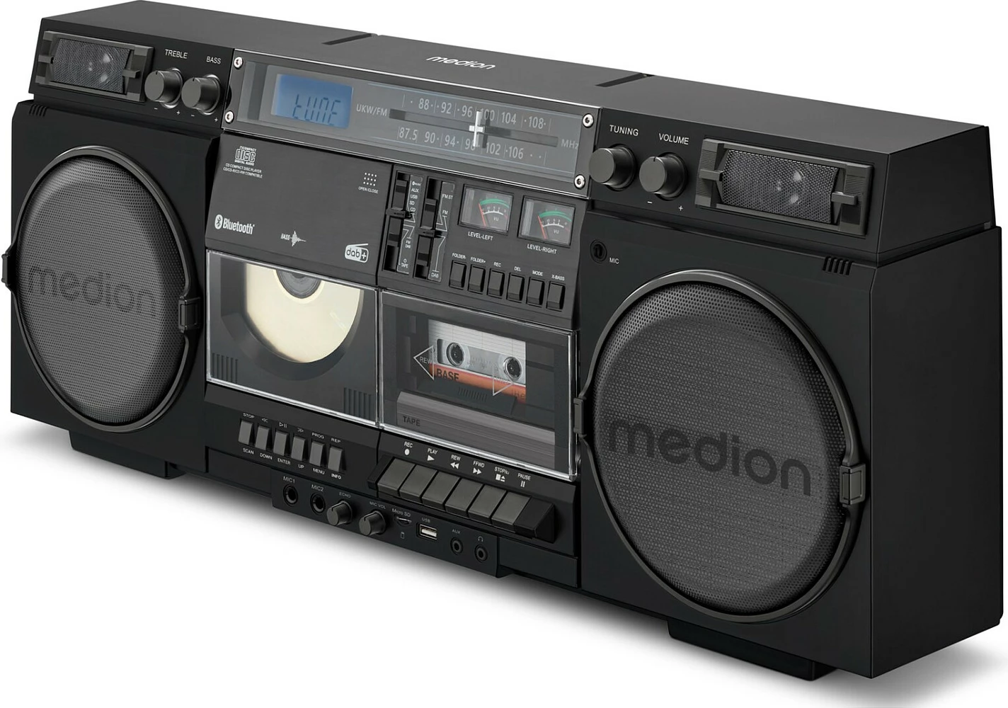 Sistem zëri Medion LIFE P66538, 20 W, DAB+/FM, Bluetooth 5.1, CD/USB/microSD/kasetë, i zi