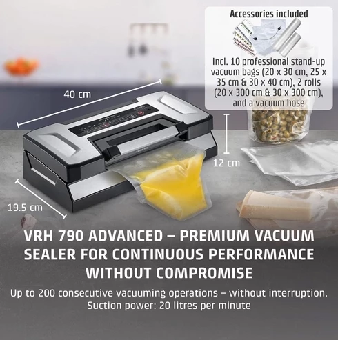 Aparat vakumues CASO VRH 790 Advanced Pro 130W, 20 l/min, saldim 30 cm, inoks, set me aksesorë