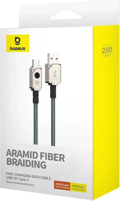 Kabllo USB Baseus Unbreakable, 2 m, 100 W, Bardhë