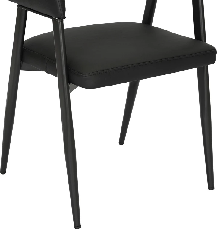 Fotel Sezan, lëkurë PU e zezë, këmbë metalike, 56x55x78cm