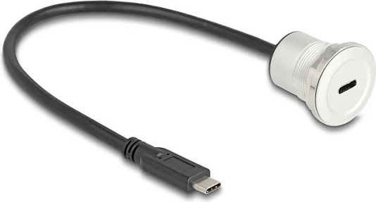 Kabëll zgjatues USB-C DeLOCK 88183, 0.3 m, mashkull në femër, panel-mount, zi/argjend