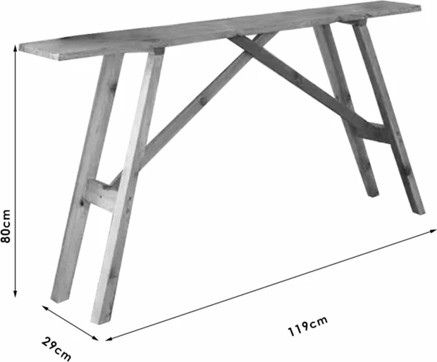Konsolë Roosevelt, dru pishe i fortë, ngjyrë arre, 119x29x80cm