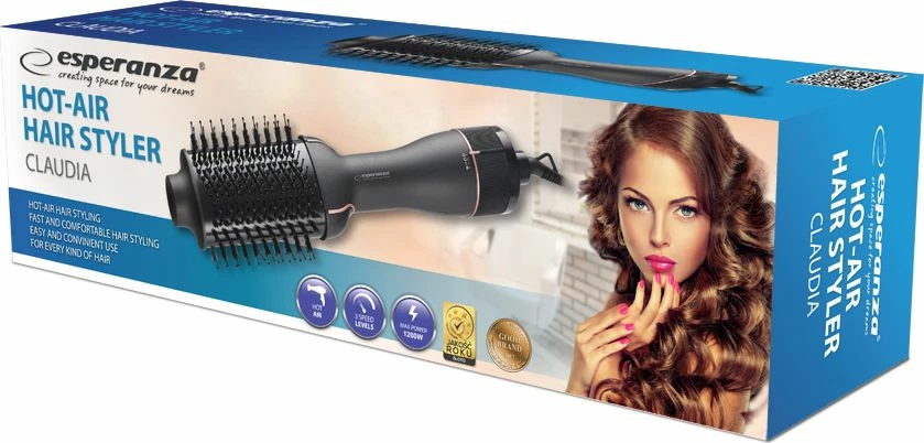 Furçë tharëse flokësh dhe stilues Esperanza Claudia EBL015 1200W, e zezë
