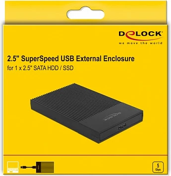 Kasë e jashtme DeLOCK për HDD/SSD 2.5" SATA, Micro-USB, deri 5 Gbit/s, e zezë