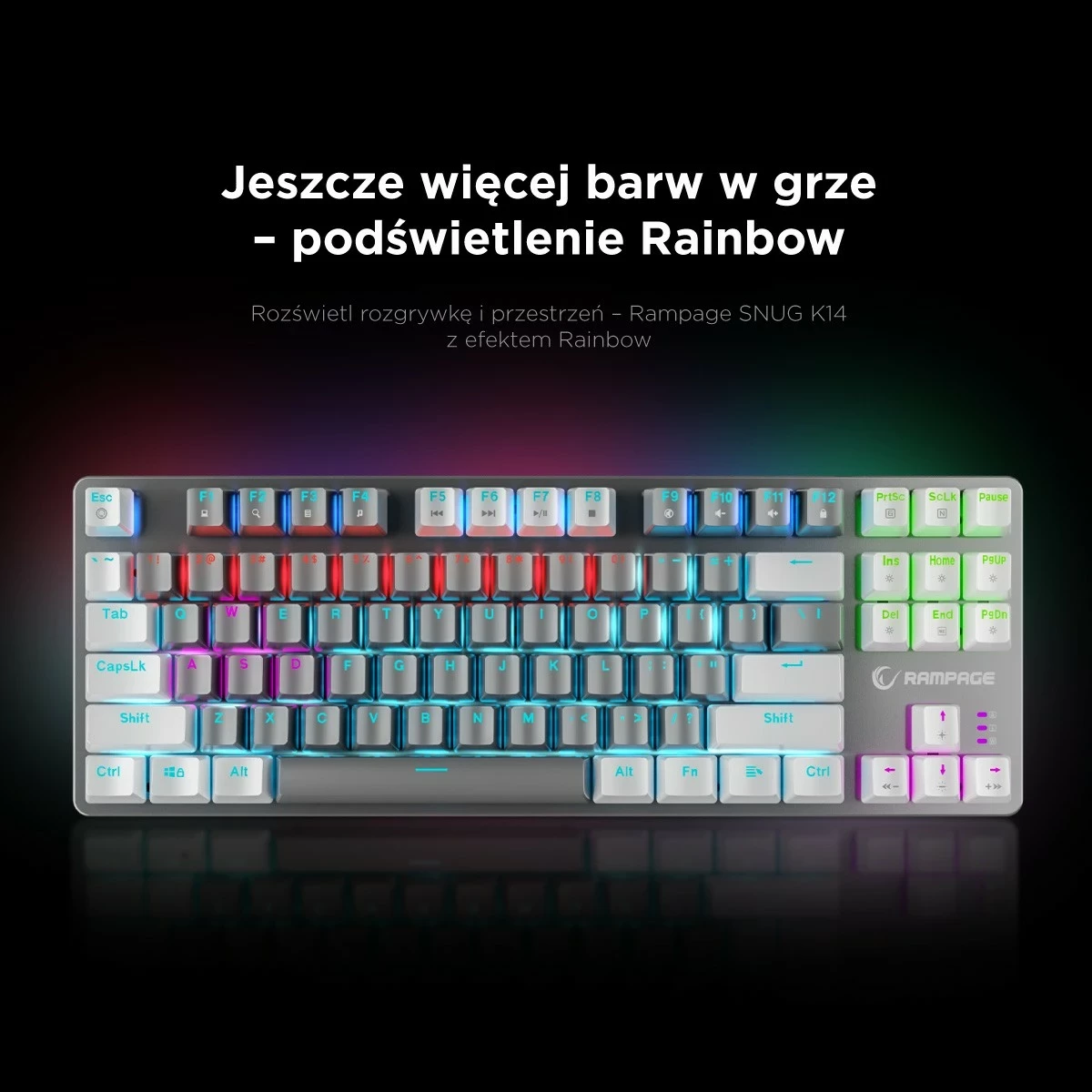Tastierë mekanike Rampage Snug RGB KRGD Blue, 80%, anglisht, bardhë-gri