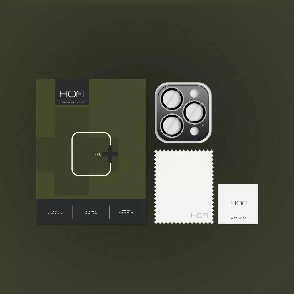Mbrojtës lente kamere Hofi Camring PRO+ për iPhone 16 Pro / 16 Pro Max, alumin + xham i kalitur, Natural Titanium, set 1 copë