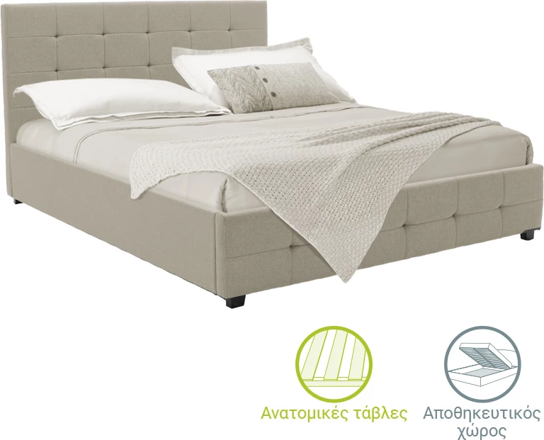 Shtrat dopio Roi me hapësirë ruajtëse, ngjyrë fildishi, 160x200cm