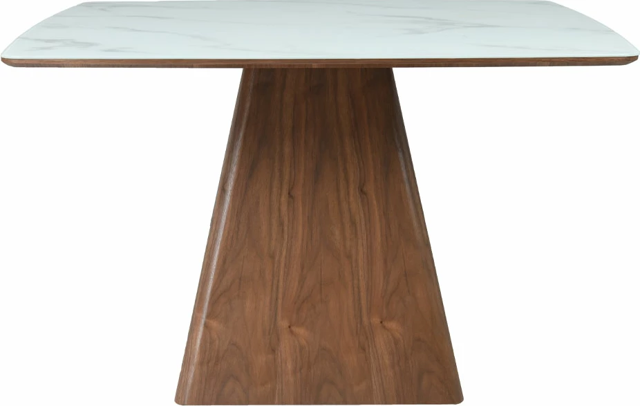 Tavolinë TOTEM, ngjyrë arre dhe e bardhë me pamje mermeri, 120x120x76cm