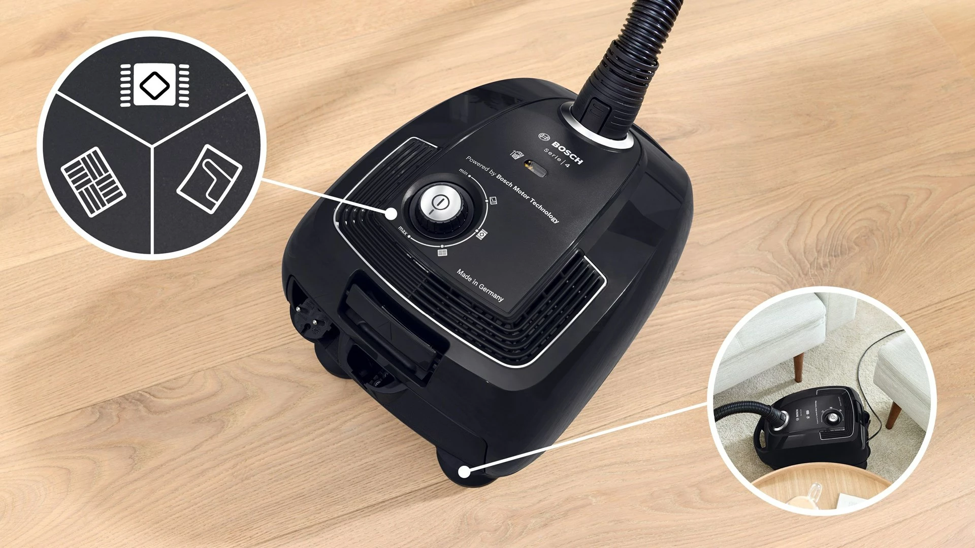 Fshesë elektrike cilindrike Bosch Serie 4 BGB38BA1, 4L, 600W, e zezë