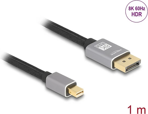 Kabllo DeLOCK Mini DisplayPort në DisplayPort, 1 m, 8K 60Hz, DP 1.4, gri