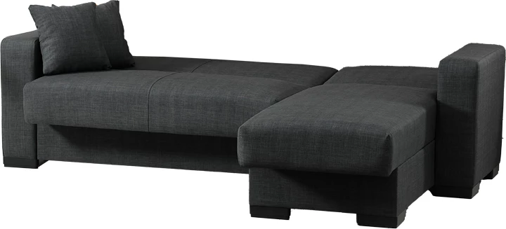Kënd-sofë krevati Dumma, material tekstili, ngjyrë antracit, këmbë të zeza, 226x148x86cm
