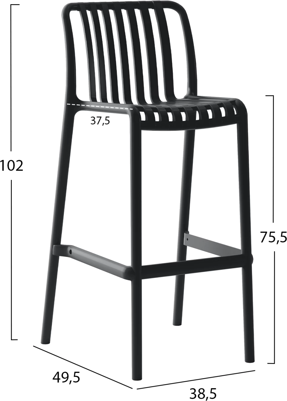 Karrige për bar, polipropileni, CONVEE FH6098.02, e zezë, 38,5x49,5x102H cm