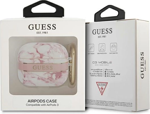 Mbështjellës Guess GUA3HCHMAP për AirPods 3, Marble Strap, Rozë
