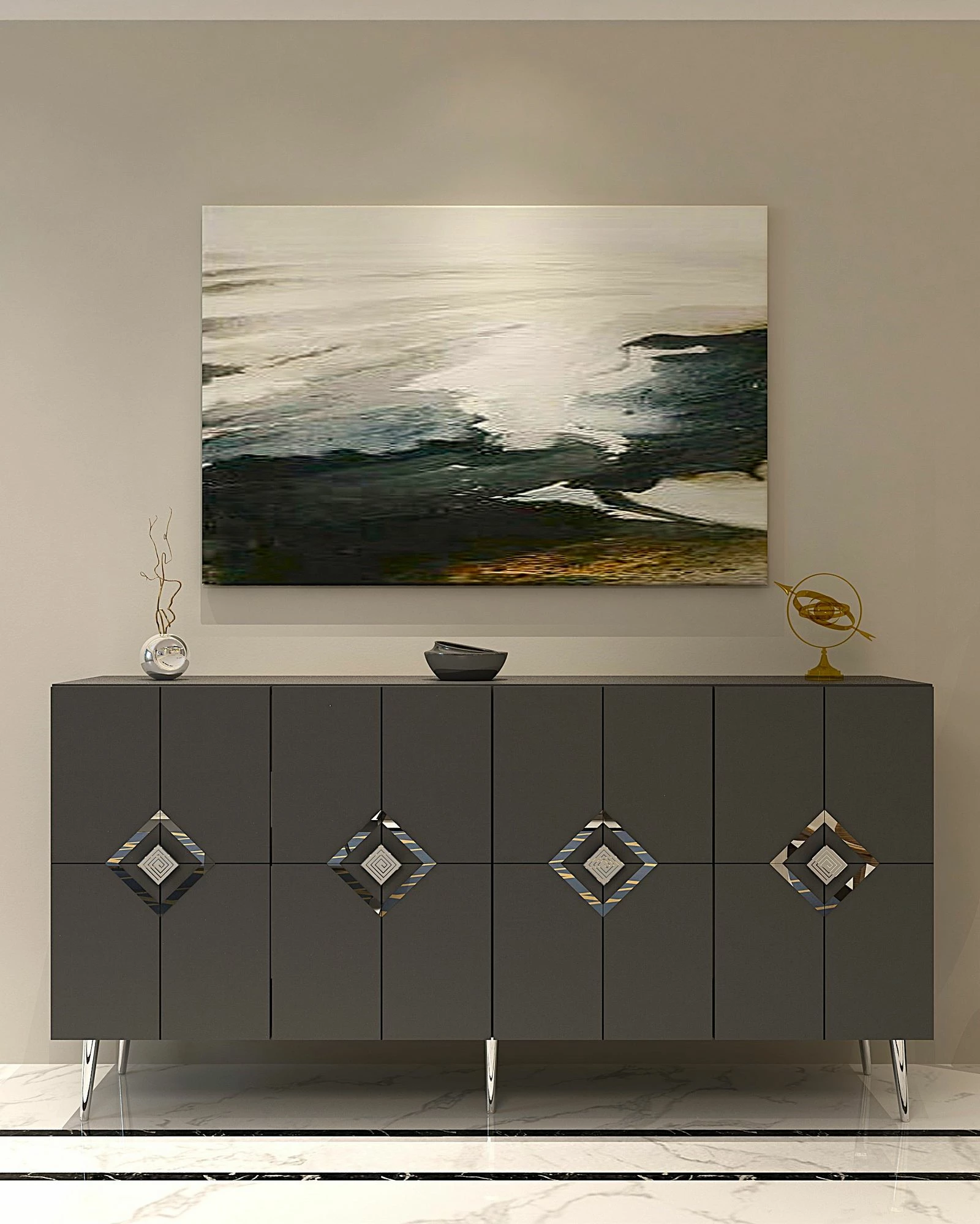 Konsol Skye Decor, ngjyrë antracit, argjend, KB150