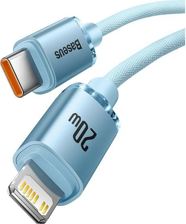 Kabëll Baseus Crystal Shine USB-C do Lightning 20W, 2m, blu