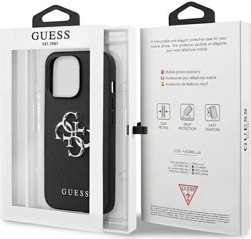 Mbështjellës Guess Saffiano 4G Big Metal Logo për iPhone 13 Pro / 13 6.1", i zi