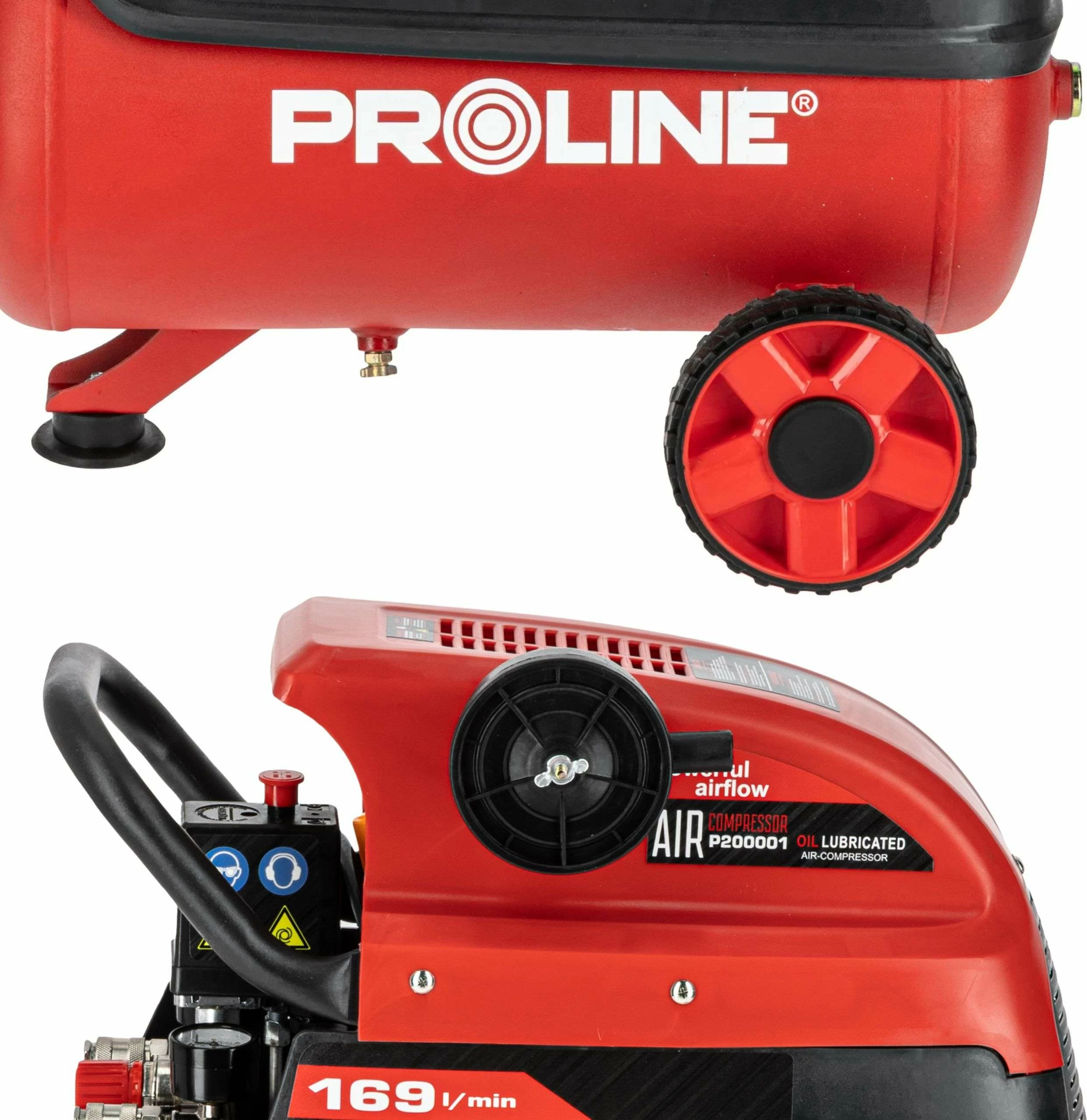 Kompresor ajri me vaj PROLINE P200001 24L 1500W/2HP 8 bar 169 l/min, set me aksesorë