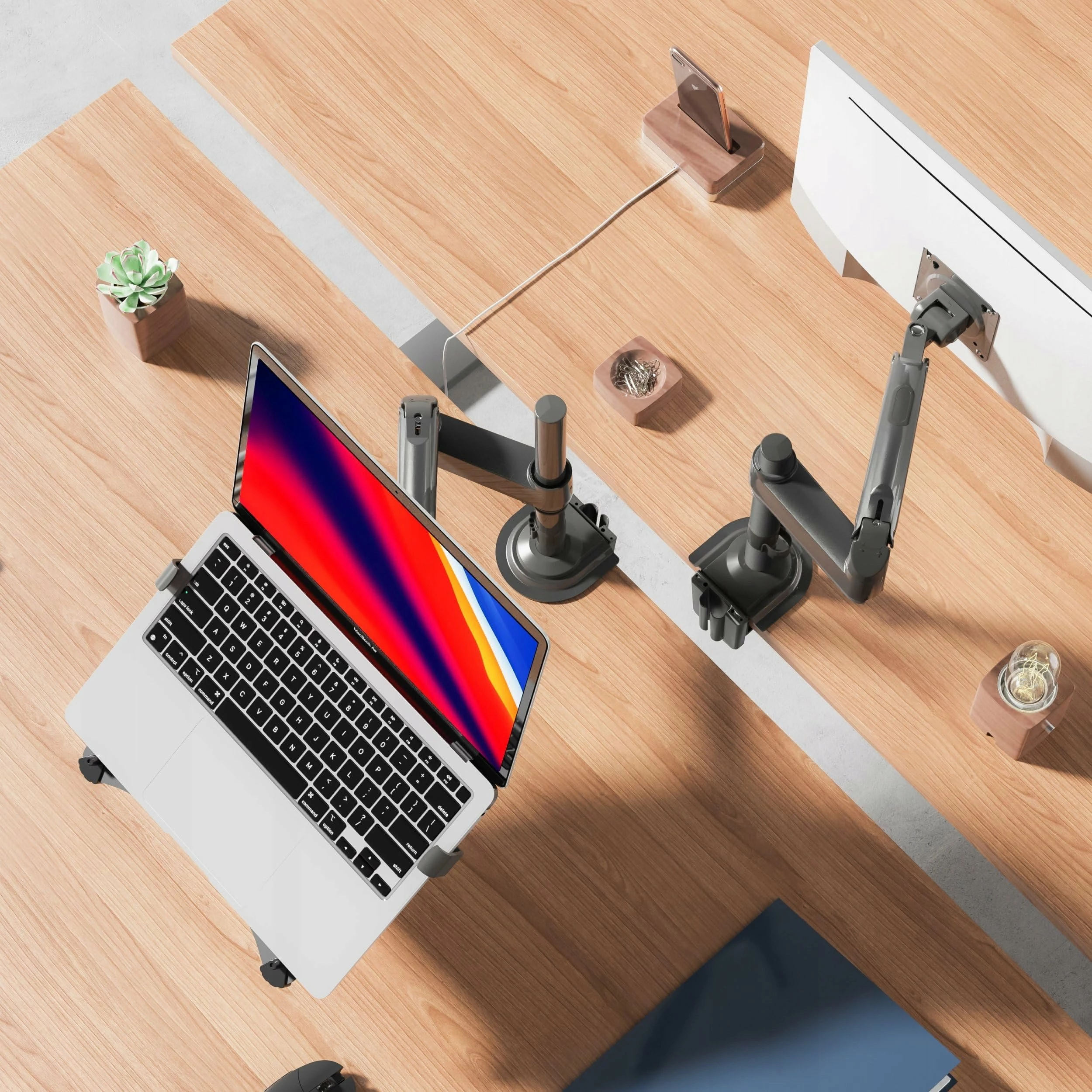 Mbajtëse tavoline ergonomike për laptop/monitor North Bayou H100-FP, rregullim 3D, gas spring, VESA 75x75/100x100, gri/zezë