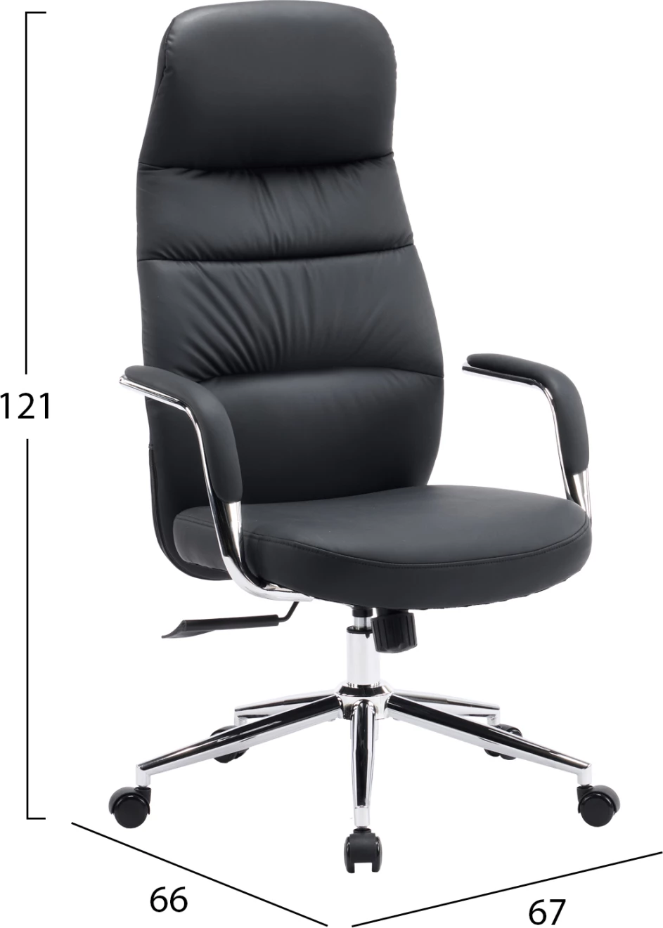 Karrige zyre TEETER, lëkurë PU e zezë, bazë kromi, 67x66x121cm