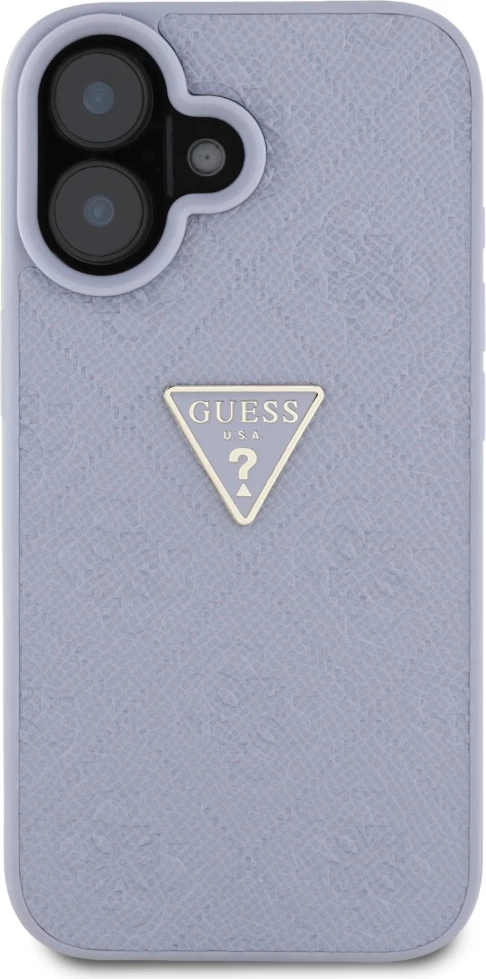 Mbështjellës Guess Hot Stamp 4G Pattern Triangle Metal Logo për iPhone 16, Vjollcë