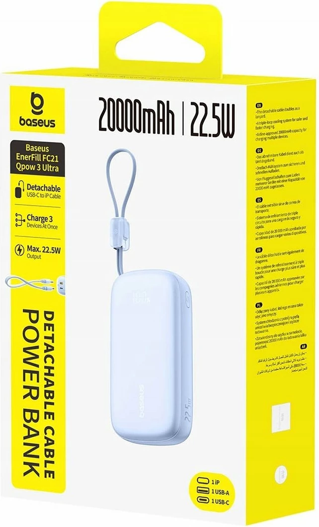 Powerbank Baseus EnerFill FC21 Qpow 3 Ultra 20000mAh 22.5W me ekran, Blu