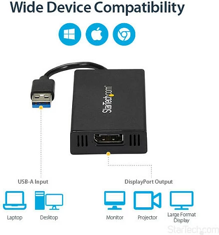 Adapter USB 3.0 në DisplayPort StarTech USB32DP4K, 4K 30Hz, DisplayLink, i zi