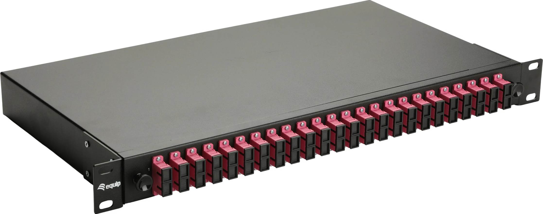 Kuti splice fibër optike EQUIP 337314, 24 porta SC Duplex, OM4, 1U, rack 19", e zezë