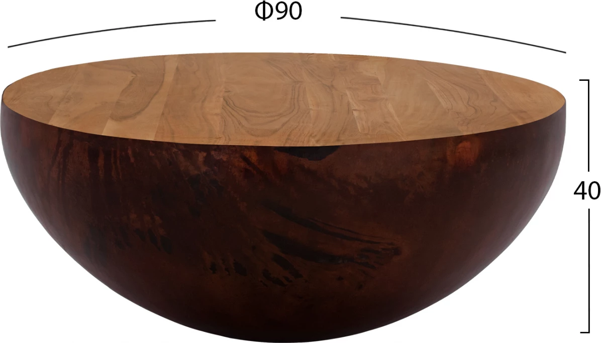 Tavolinë kafeje dekorative e rrumbullakët Φ90x40cm Rusty me dru akacie FH8717.02