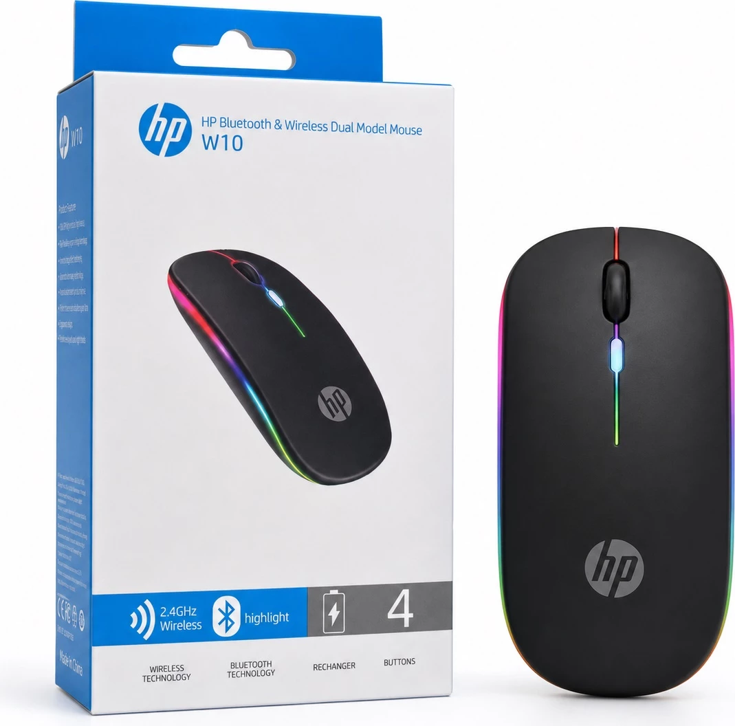 Maus Wireless HP W10 Dual-Mode Bluetooth/2.4 GHz, RGB, 1600 DPI me mbushje Type C
