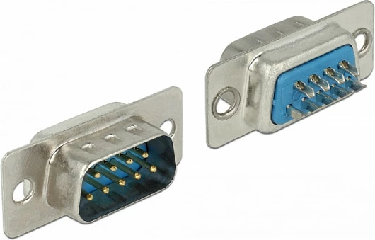 Konektor DeLOCK 65881 Sub-D (DB9) 9-pin mashkull, për saldim në kabllo, Blu/Argjend