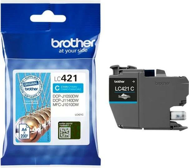 Patron boje, Brother LC421C, rendiment rreth 200 faqe, kompatibil DCP-J1050DW/DCP-J1140DW/MFC-J1010DW, cyan