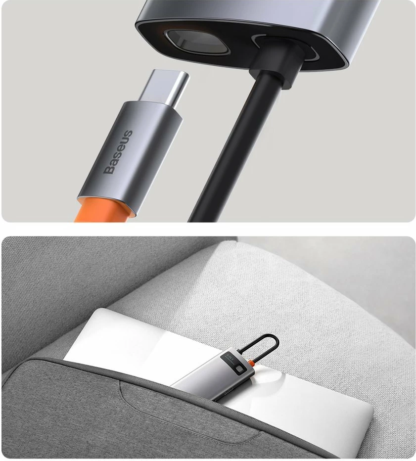 HUB Baseus Metal Gleam 8in1, USB-C, HDMI 4K, RJ45, 100W PD, Gri