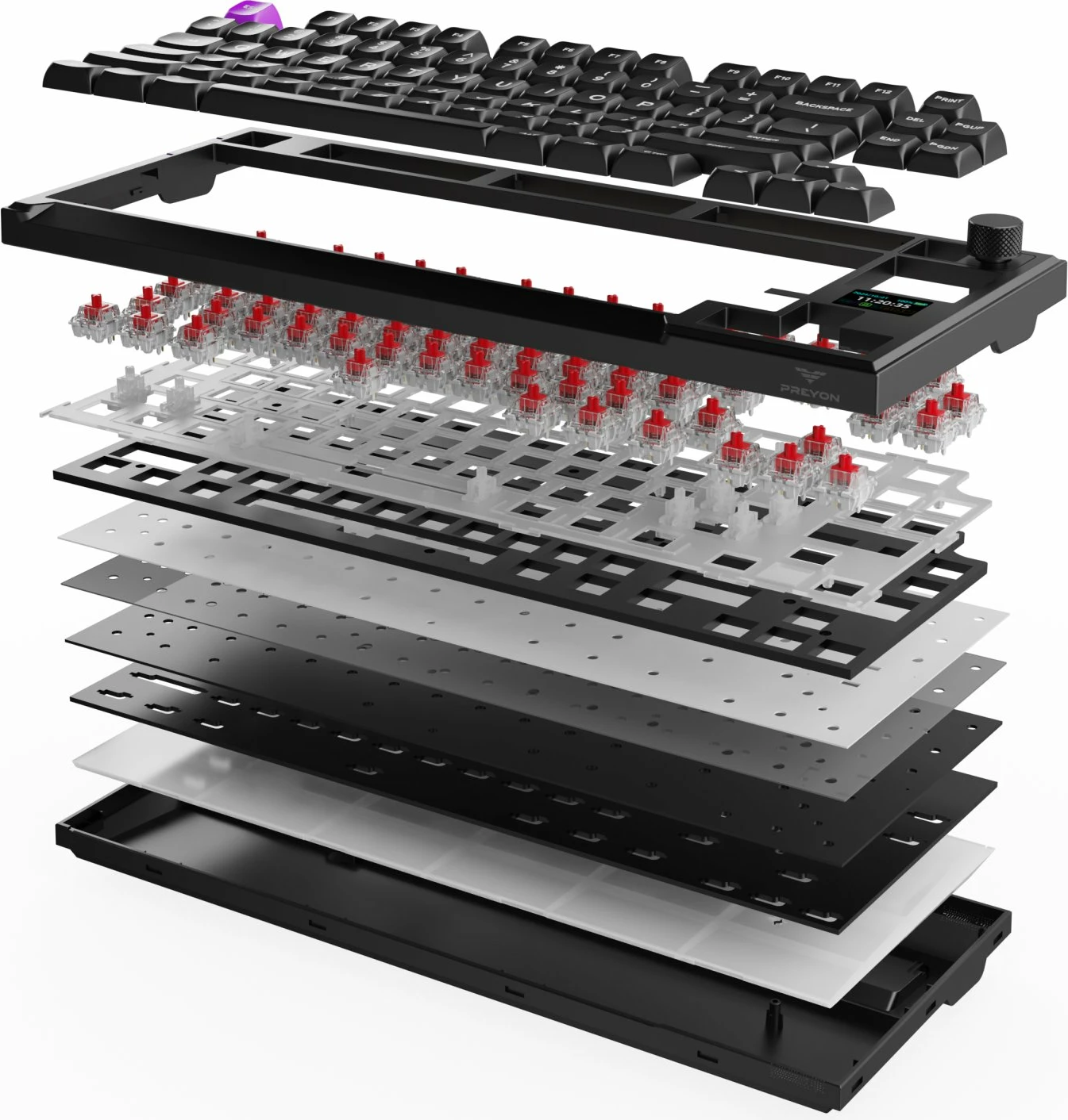 Tastierë mekanike gaming PREYON Silent Claw TKL PCSTY85B, Gateron Yellow Pro, RGB, US layout, e zezë